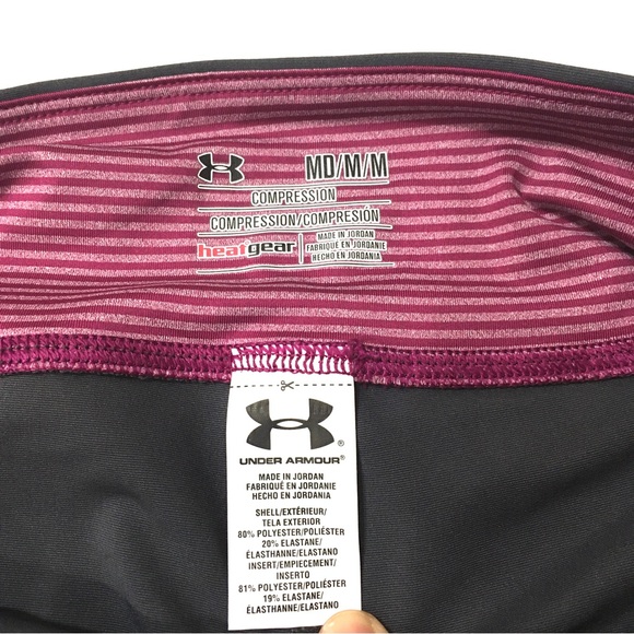 💝 UNDER ARMOUR 💝 gray/orange/stripe maroon capri yoga/exercise leggings size M - Picture 4 of 7